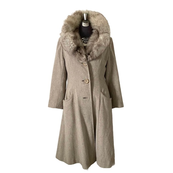 Vintage Jackets & Blazers - Vintage Silver Fox Fur Wool Blend Coat Overcoat